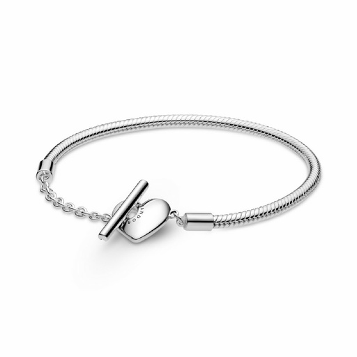 Pulsera Pandora Cadena de Serpiente con Cierre en T y Corazón Grabable