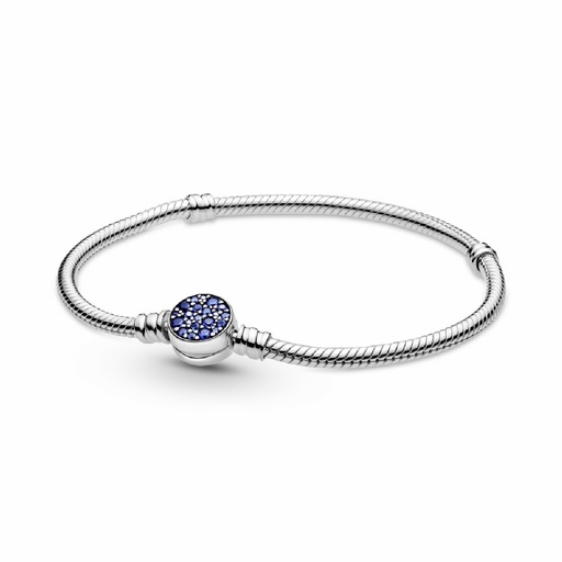 Pulsera Pandora Cadena de Serpiente Cierre Disco Azul Brillante 599288C01
