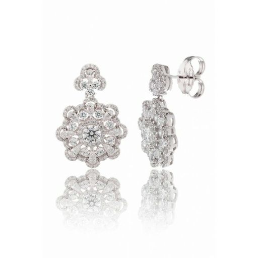 [WP074/LP] Pendientes Camaleoni Vilna Plata Rodio Flor Colgada WP074/LP