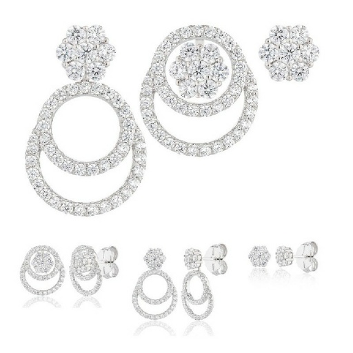 [WPD004/LP] Pendientes Camaleoni  Plata Rodio Desmontable Flor WPD004/LP