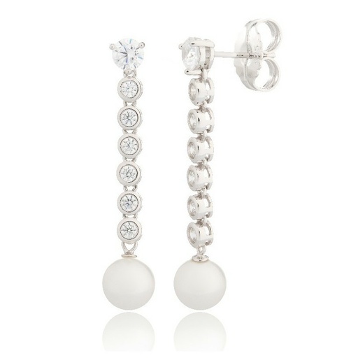 [WPP025/LP] Pendientes Camaleoni Mull Plata Rodio 6 Chatones y Perla WPP025/LP