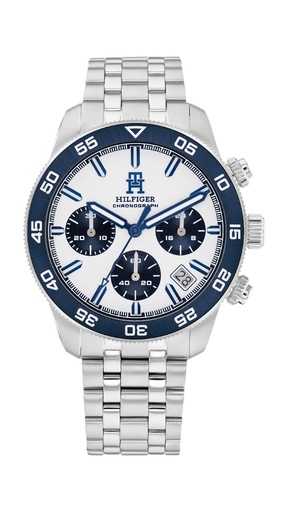[1792157] Reloj Tommy Hilfiger Hombre Multifunción Acero Plateado y Detalles Azules 1792157