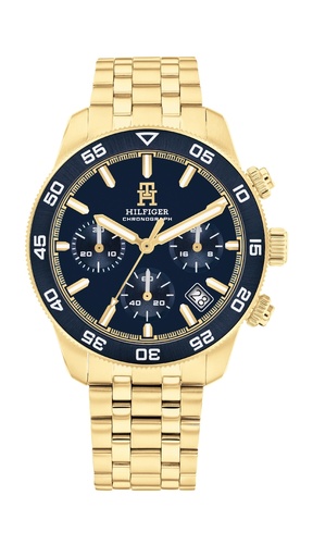 [1792158] Reloj Tommy Hilfiger Hombre Multifunción Acero IP Dorado Esfera Azul 1792158