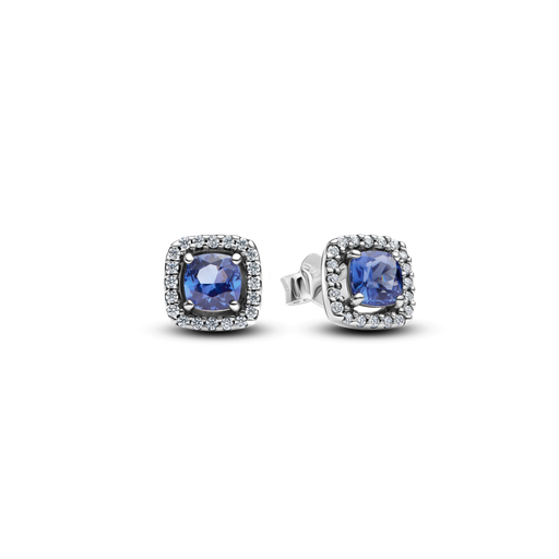[293551C01] Pendientes Pandora Botón Halo Azul Cuadrado Brillante 
