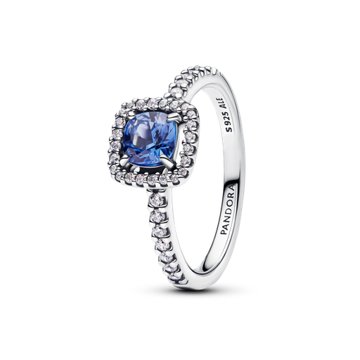 Anillo Pandora Halo Azul Cuadrado Brillante