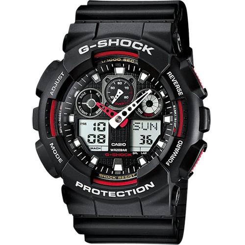 [GA-100-1A4ER] Reloj Casio G-Shock Negro con Detalles Rojos GA-100-1A4ER