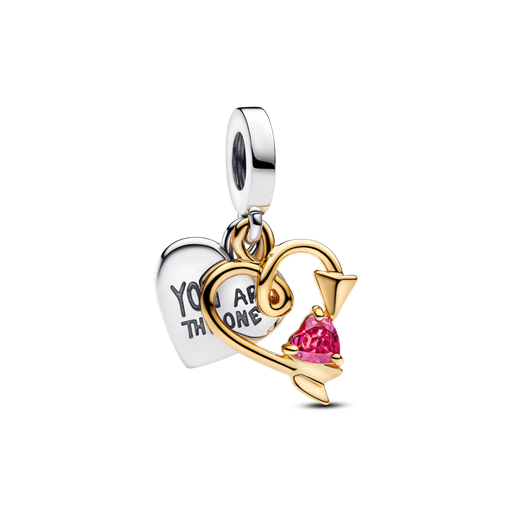 [763622C01] Charm Colgante Pandora Doble Corazon Grabable y Flecha Bicolor 763622C01