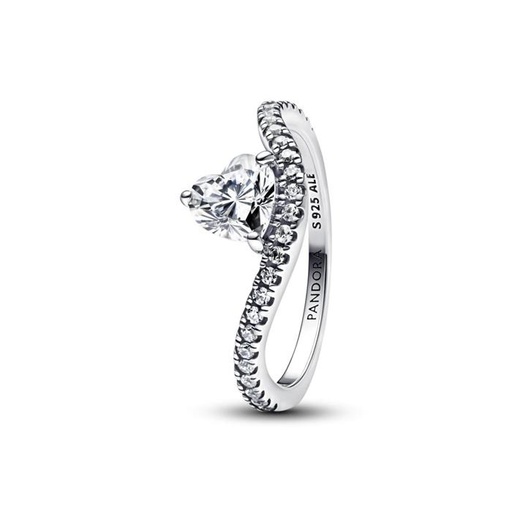 Anillo Pandora Corazón Ondulado en Pavé