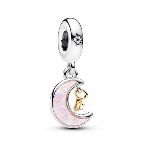 [762985C01] Charm Pandora Colgante Llave y Luna de Dos Tonos