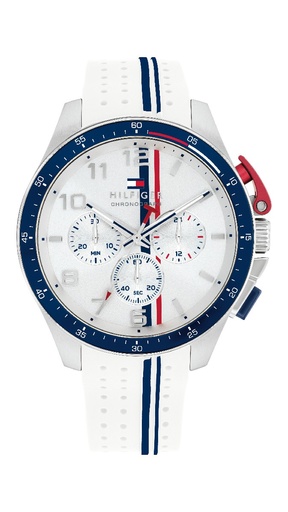 [1792167] Reloj Tommy Hilfiger Hombre Bank Multifunción Caucho Blanco y Azul 1792167
