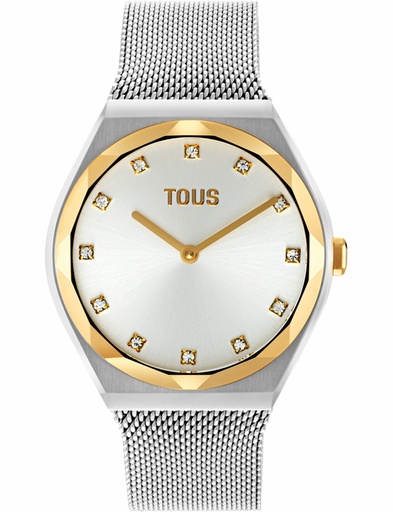 [3000141700] Reloj Tous Mujer Karat Round Analógico Acero Bicolor Plateado IP Dorado 3000141700