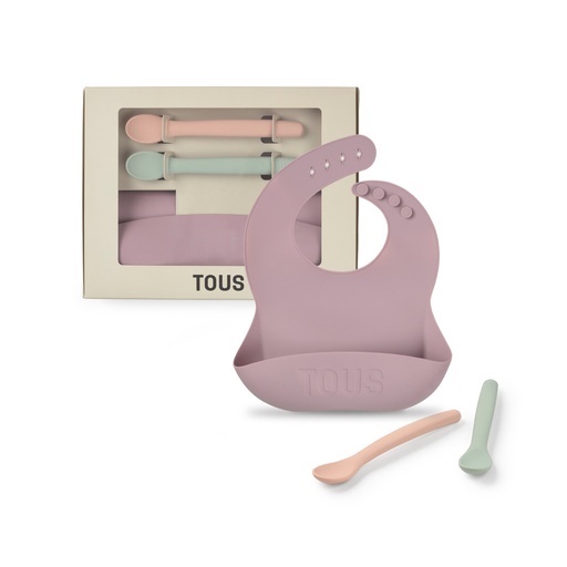 [FOOD KIT-47] Set de babero y 2 cucharas Food Kit Rosa Tous Baby