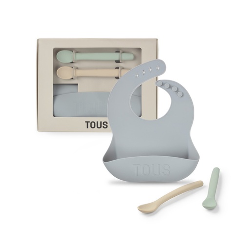 [FOOD KIT-67] Set de babero y 2 cucharas Food Kit Azul celeste Tous Baby