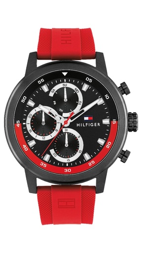 [1792178] Reloj Tommy Hilfiger Hombre Rocky Multifunción Silicona Rojo y Esfera Negro 1792178