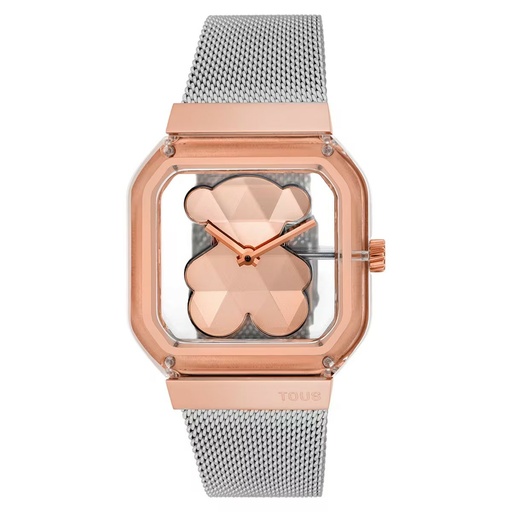 [3000143600] Reloj Tous Mujer D-Bear Party analógico con brazalete de acero caja rosada 3000143600