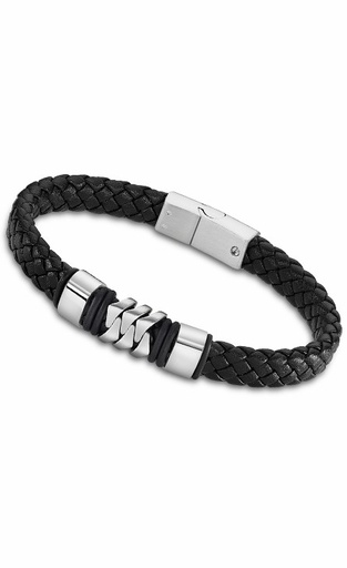 [LS2104-2/1] Pulsera Lotus Style Hombre Acero y Piel Negra LS2104-2/1