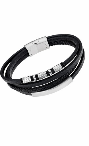 [LS2383-2/1] Pulsera Lotus Style Men in Black Acero y Piel Negra LS2383-2/1
