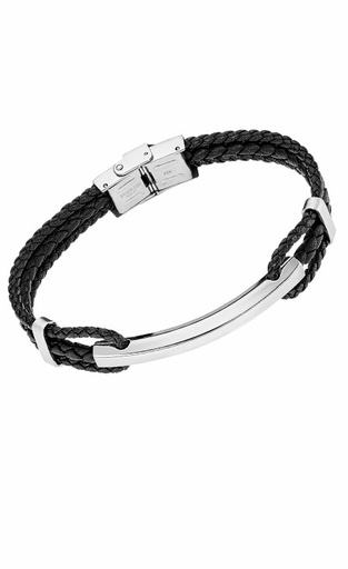 [LS2387-2/1] Pulsera Lotus Style Men in Black Acero y Piel Negra Trenzada LS2387-2/1
