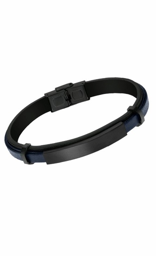 [LS2401-2/1] Pulsera Lotus Style Men Basic Acero y Piel Negra/Azul LS2401-2/1