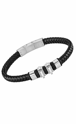 [LS2404-2/1] Pulsera Lotus Style Men Basic Acero y Piel Trenzada Negra LS2404-2/1