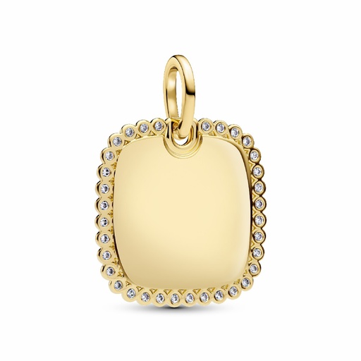 [364009C01] Colgante Pandora Etiqueta Grabable Cuadrada Brillante Recubrimiento en oro de 14k