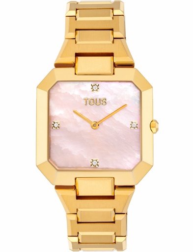 [3000144900] Reloj Tous Analógico Brazalete Acero Dorado y Esfera Nácar Rosa Karat 3000144900
