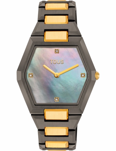 [3000144600] Reloj Tous Karat Analógico Brazalete Acero Negro, Dorado y Esfera Nácar Gris 3000144600