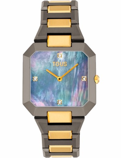 [3000144800] Reloj Tous Tarat Analógico Brazalete Acero Negro, Dorado y Esfera Nácar Gris 3000144800