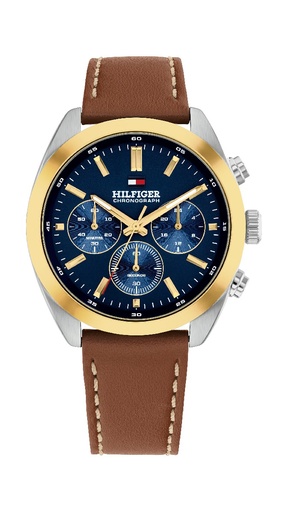 [1710720] Reloj Tommy Hilfiger Hombre Hudson Dorado Azul y Piel Marrón Multifunción 1710720