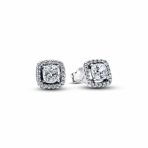 [293551C02] Pendientes Pandora Botón Halo Blanco Cuadrado Brillante 293551C02