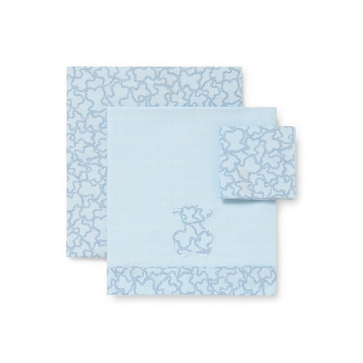 [HKAOS-1402-67-S] Juego Sábanas Tous Baby Tres Piezas Mini Cuna Celeste HKAOS-1402-67