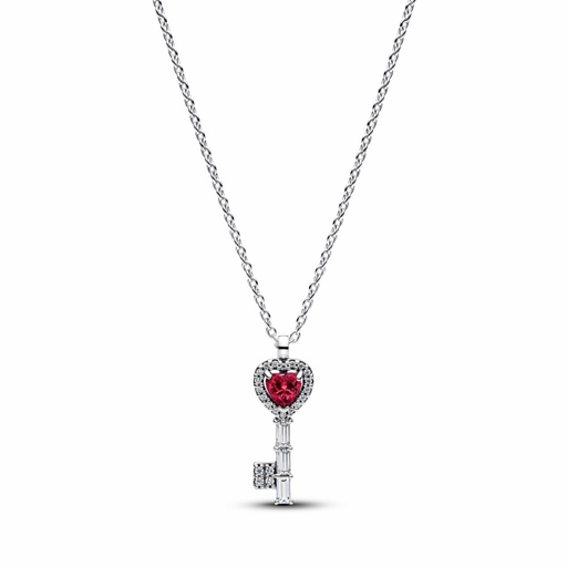 [394392C01-45] Collar Pandora Llave Corazón Rojo Elevado Plata 394392C01-45
