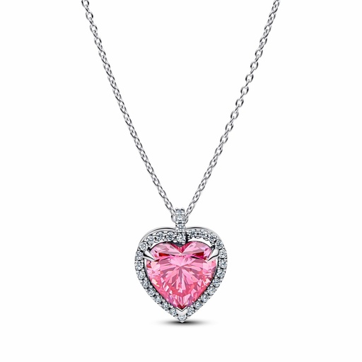 [394414C01-45]  Collar Pandora Halo Corazón Rosa 394414C01-45