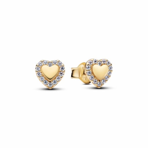 [264363C01] Pendientes Pandora Botón Halo Corazón Dorados 264363C01