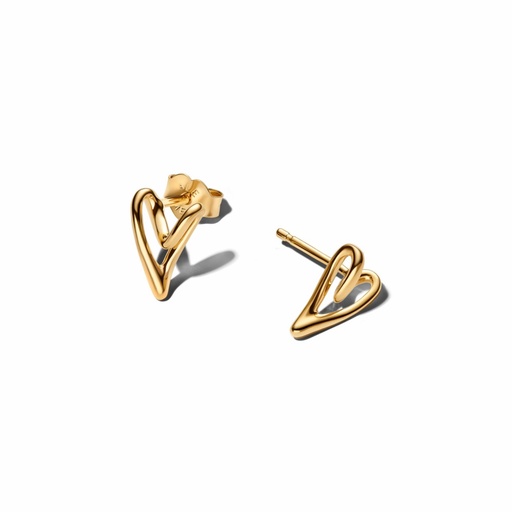 [264393C00] Pendientes Pandora Botón Corazón Pequeño Forma Orgánica Dorados 264393C00