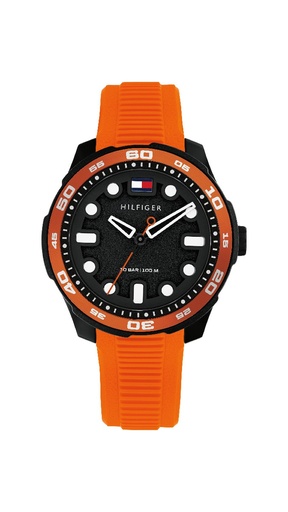[1720055] Reloj Tommy Hilfiger Analógico Silicona Naranja y Negro Niño 1720055