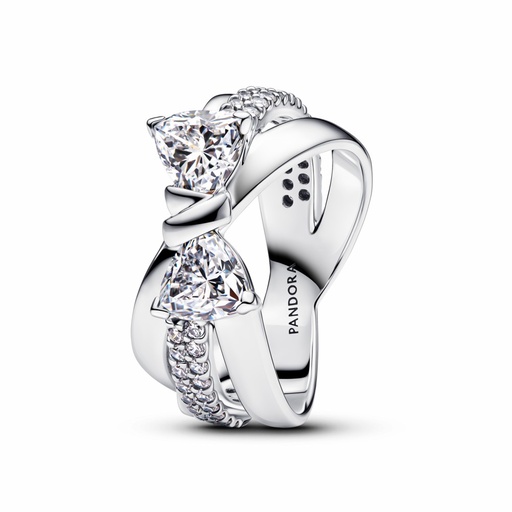 [193553C01-52] Anillo Pandora Banda Cruzada Lazo Brillante 193553C01-52