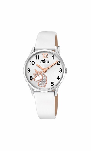 [18406/K] Reloj Lotus Junior Niña Piel Blanca y Esfera Blanca con Unicornio 18406/K