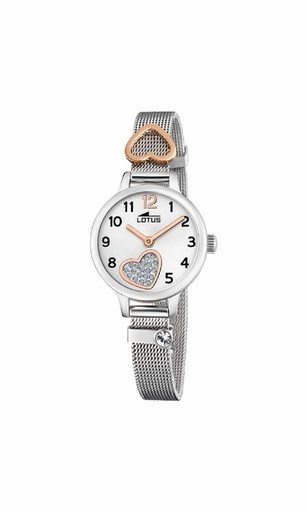 [18659/1] Reloj Lotus Junior Niña Acero y Esfera Platead con Corazón 18659/1