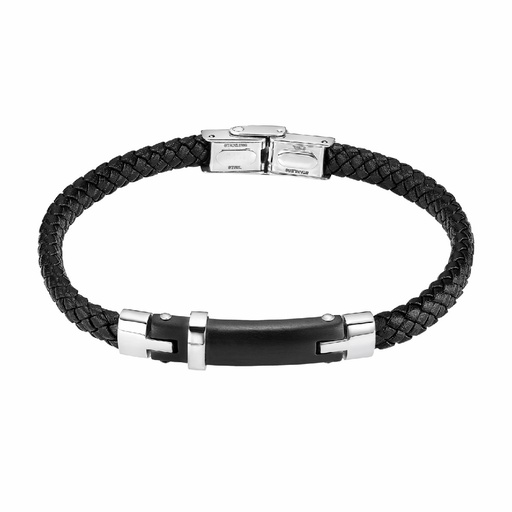 [LS2546-2/1] Pulsera Lotus Style Men Basic Acero Inoxidable y Piel Negra Hombre LS2546-2/1