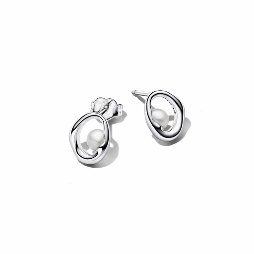 [293295C01] Pendientes Pandora de Botón Óvalos Forma Orgánica y Perla Cultivada de Agua Dulce 293295C01