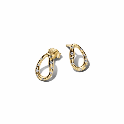 [264659C01] Pendientes Pandora de Botón Óvalos Forma Orgánica con Gemas Engastadas 264659C01
