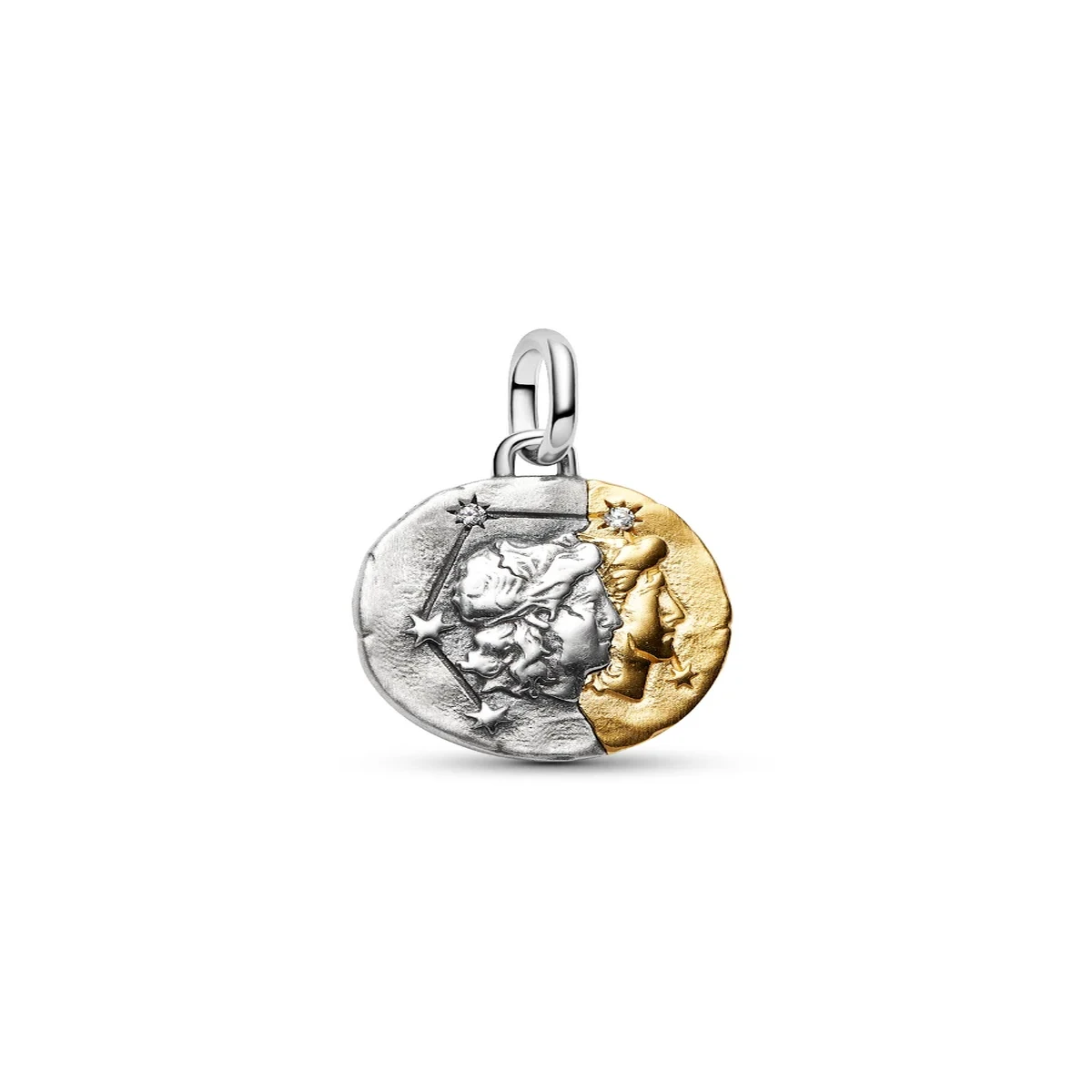 [764989C01] Charm Medallón en plata de ley y con un recubrimiento en oro de 14k Zodiaco Géminis