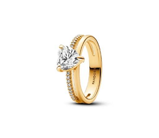 Anillo Pandora Corazón Doble con Banda