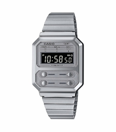 [A100WE-7BEF] Reloj Casio Unisex Retro Vintage Plateado A100WE-7BEF