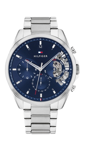 [1710448] Reloj Tommy Hilfiger Hombre Baker Multifunción Acero Plateado y Esfera Azul 1710448