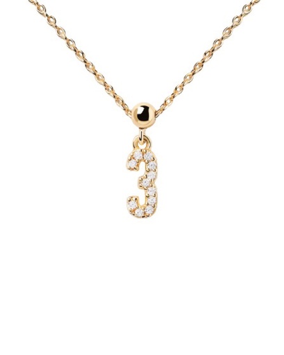 [CH01-007-U] Charm PDPaola Nº 3 Plata Baño Oro y Circonitas CH01-007-U