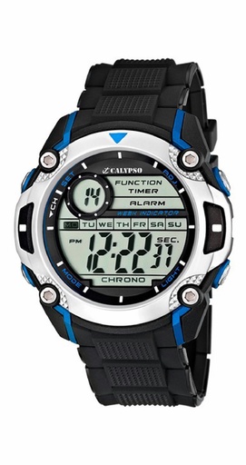 [K5577/2] Reloj Calypso Hombre Digital Multifunción Caucho Negro y Azul K5577/2
