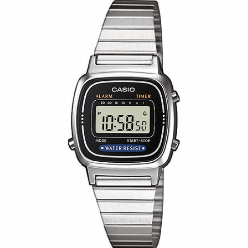 [LA670WEA-1EF] Reloj Casio Vintage Mujer Plateado Esfera Negra LA670WEA-1EF