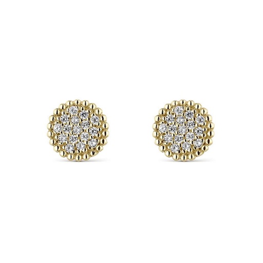 [LEA-201-816-UU] PENDIENTES LITTA FIORE PAVE CIRCONITAS BORDE PERLADO ORO AMARILLO